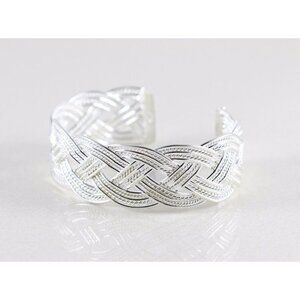 Sterling Silver Cuff Bracelet Large Braided Weave Cuff 7 1/2 Inch Adjustable